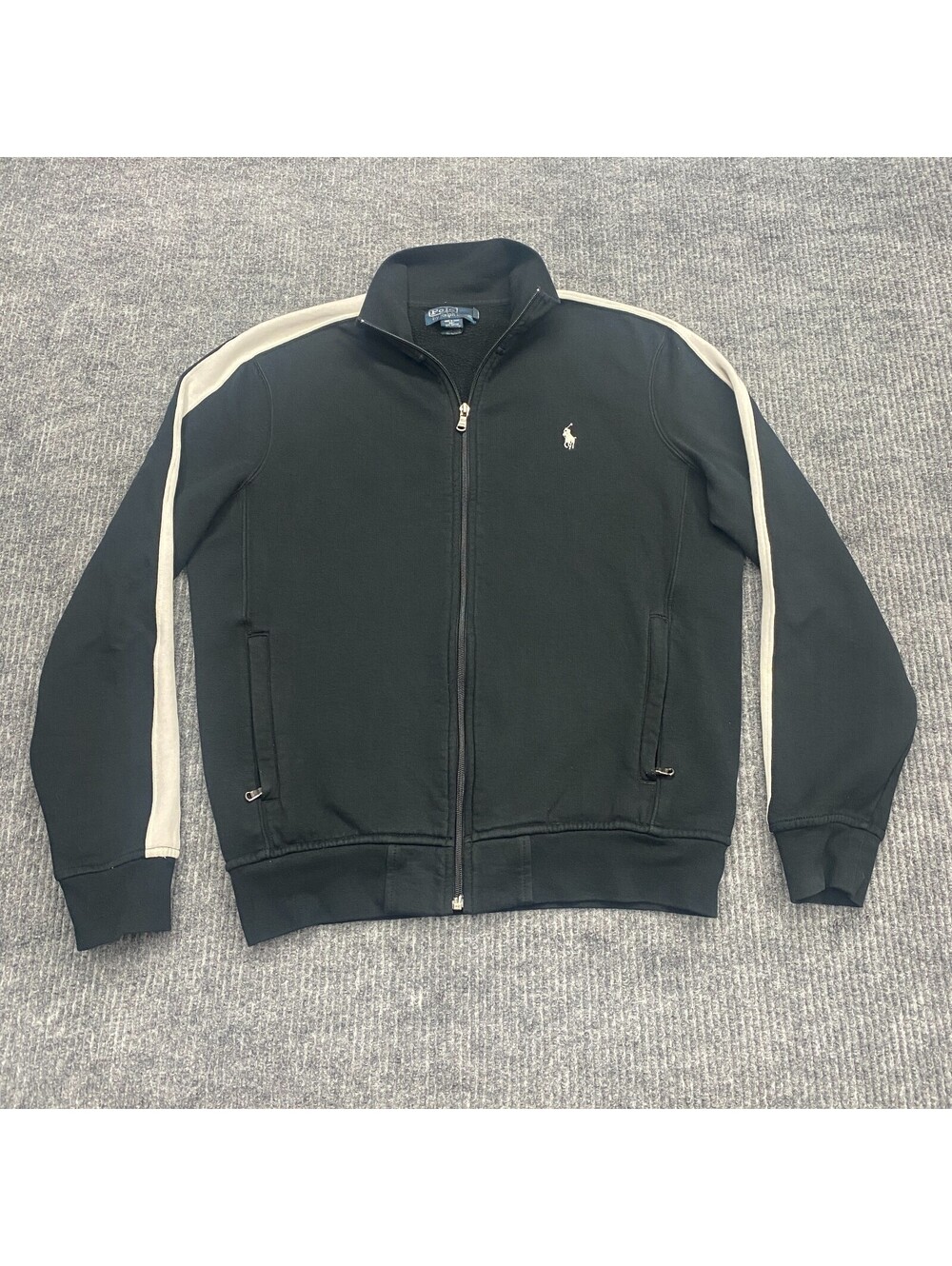 Vintage Polo Ralph Lauren Full Zip Track Jacket Mens M Black White Oreo Stripe - Picture 2 of 10